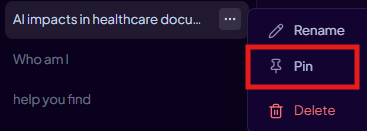 Pin option in the conversation context menu